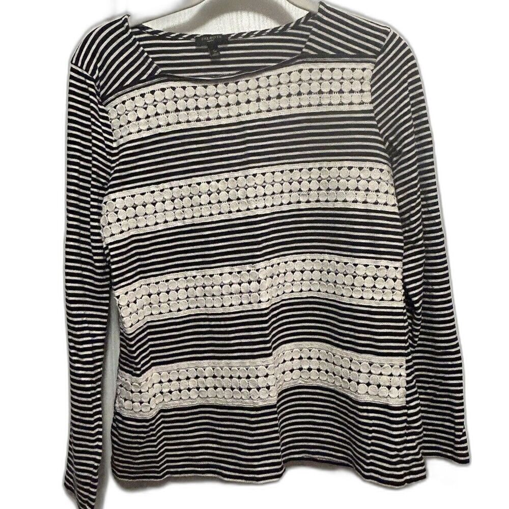 TALBOTS Women’s PS Stretch Comfy‎ Cotton Modal Lace Overlay Stripe Small Petite
